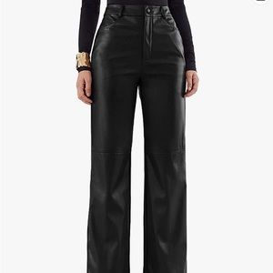 XS Black Leather Pants, Wide Leg